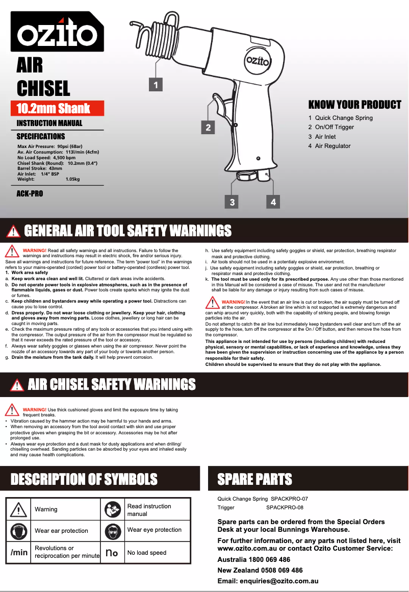 Page 1 de la notice Manuel utilisateur Ozito ACK-PRO