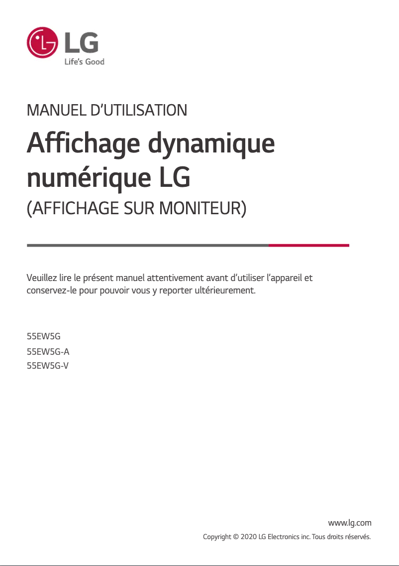 Page 1 de la notice Manuel utilisateur LG 55EW5G