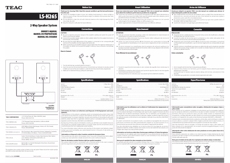 Page n°1 - Manuel utilisateur Teac LS-H265