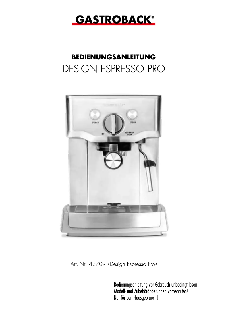 Image de la première page du manuel de l'appareil Design Espresso Pro 42709