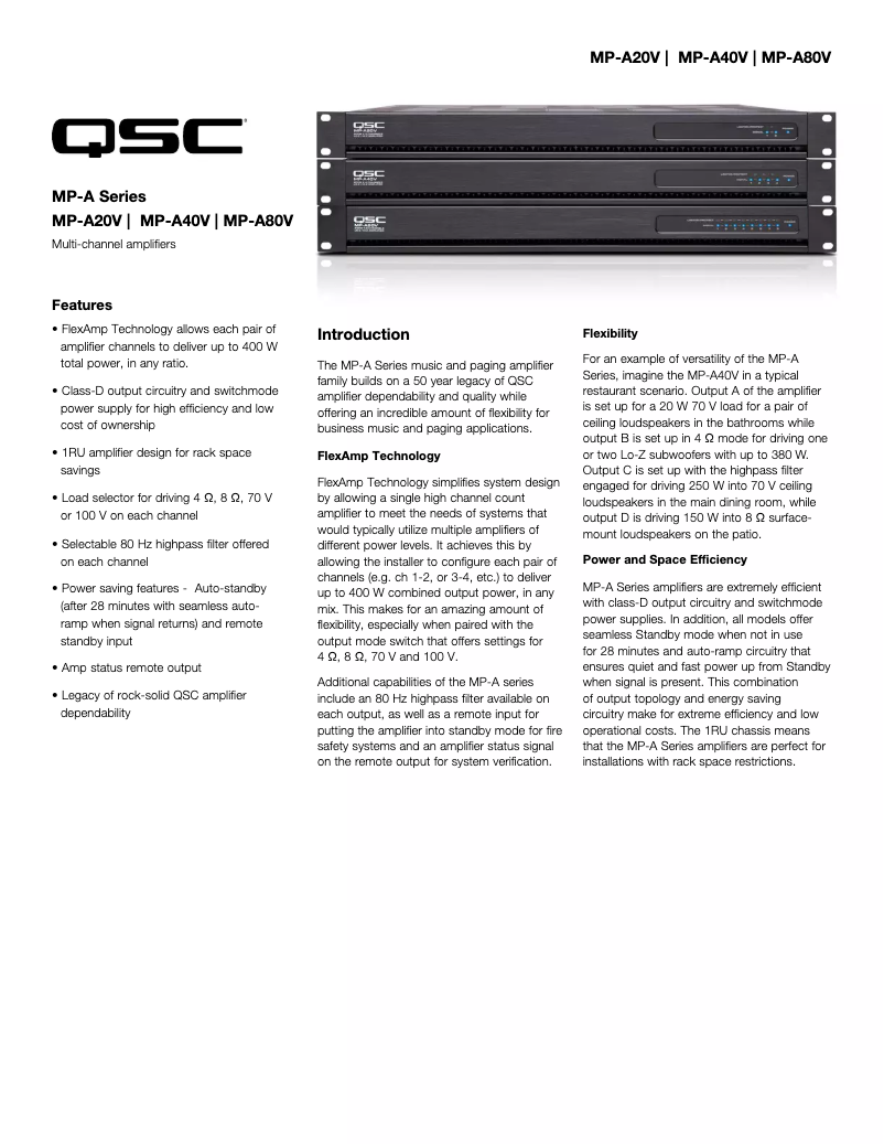 Page 1 de la notice Fiche technique QSC MP-A20V