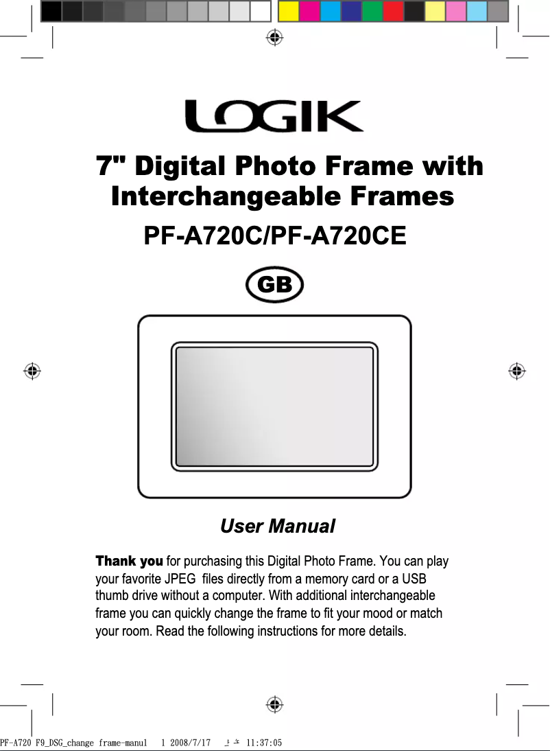 Page 1 de la notice Manuel utilisateur Logik PF-A720CE