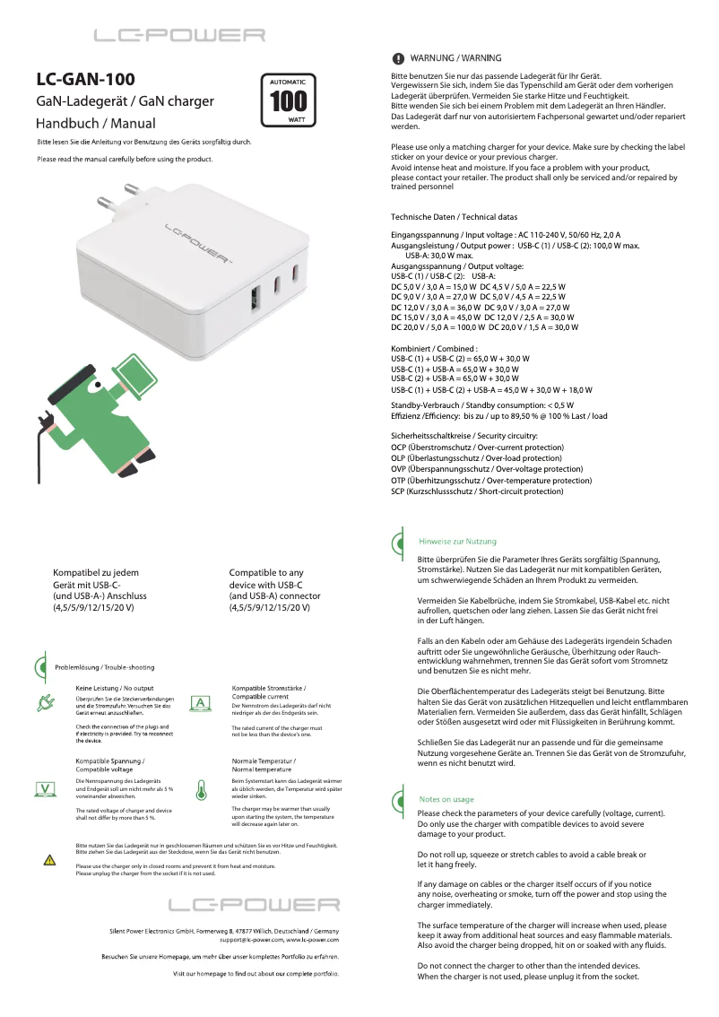 Page 1 de la notice Manuel utilisateur LC-Power LC-GAN-100