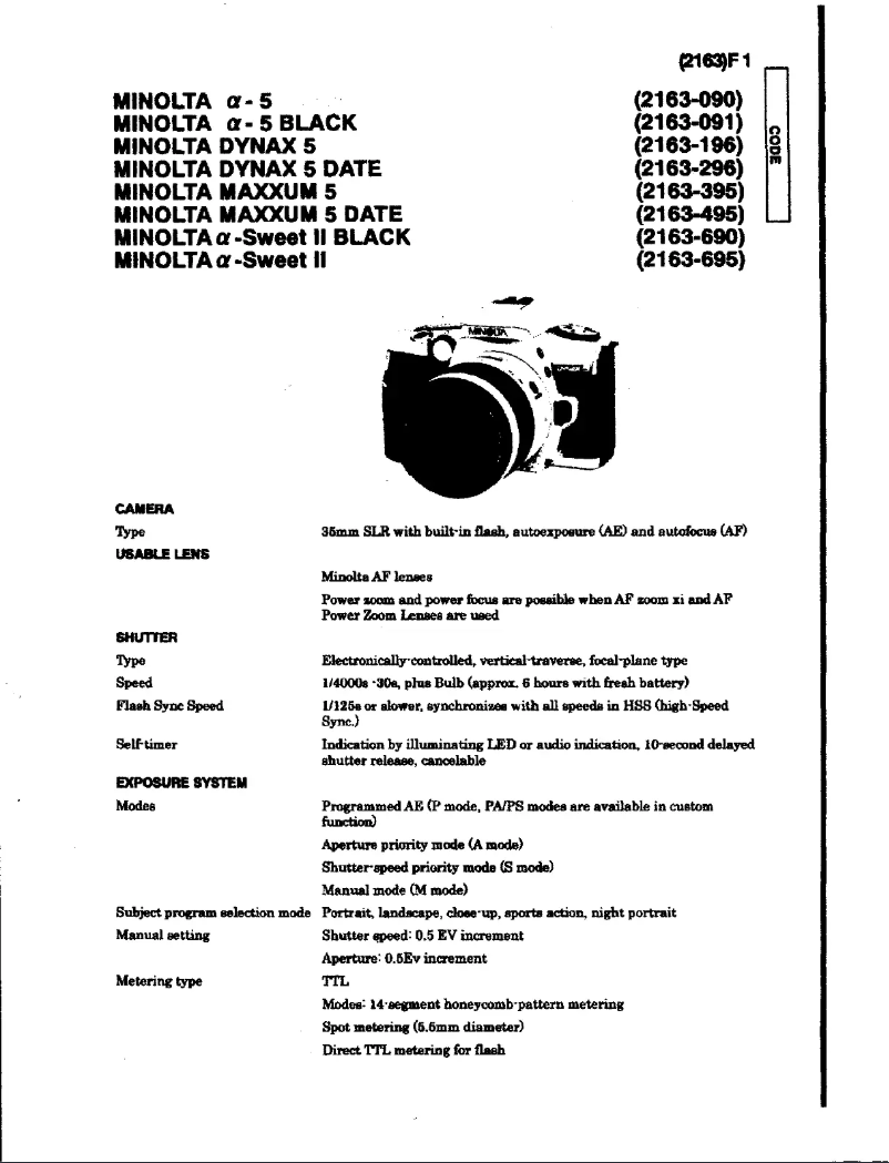 Page n°1 - Manuel utilisateur Konica Minolta Maxxum 5