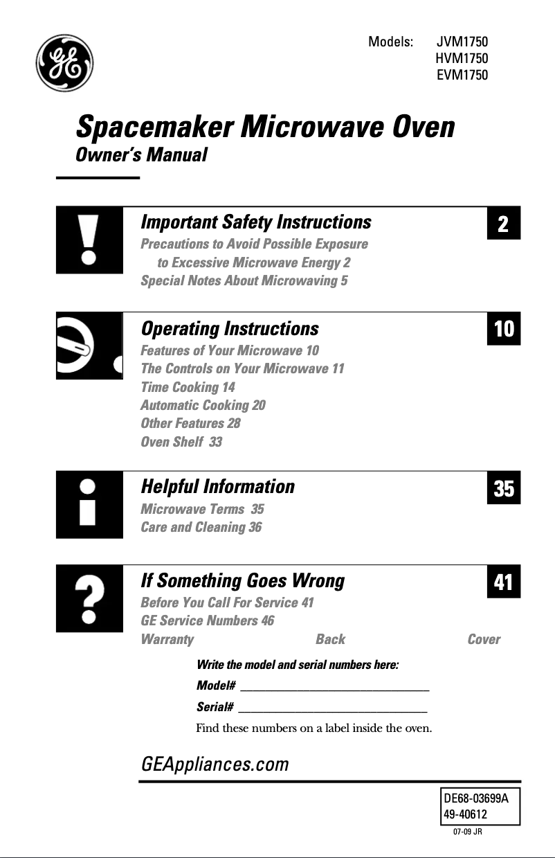 Page 1 de la notice Manuel d'utilisation et d'entretien GE EVM1750DPBB