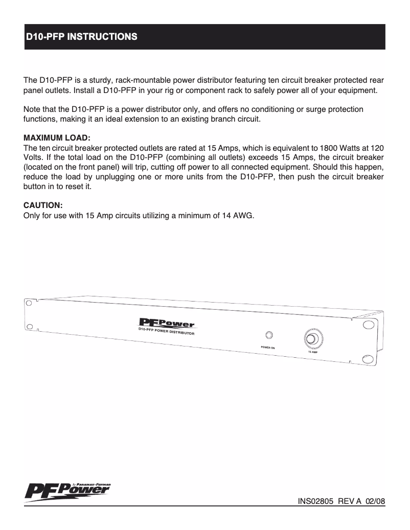 Página 1 del manual Manual de usuario Furman D10-PFP