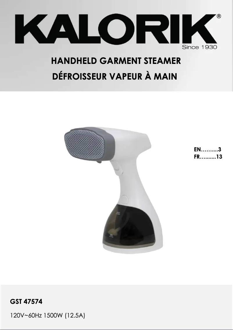 Page 1 de la notice Manuel utilisateur Kalorik GST 47574