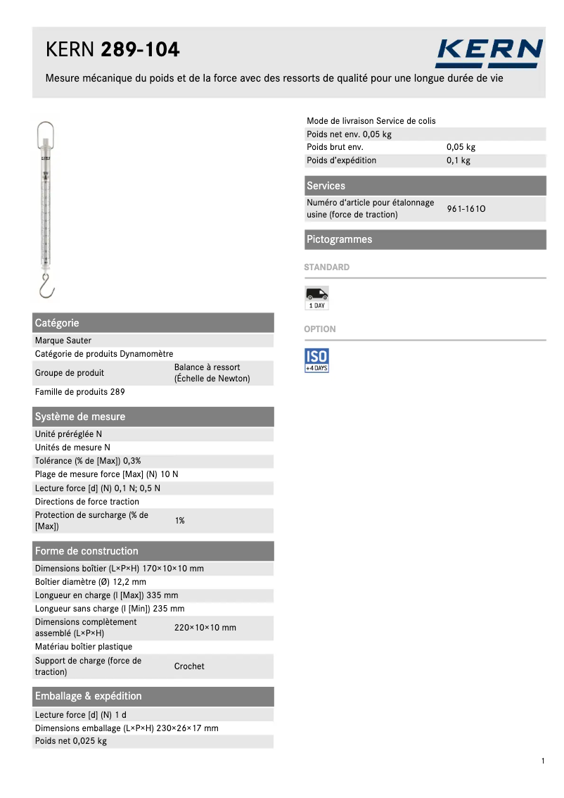 Page n°1 - Fiche technique Kern 289-104