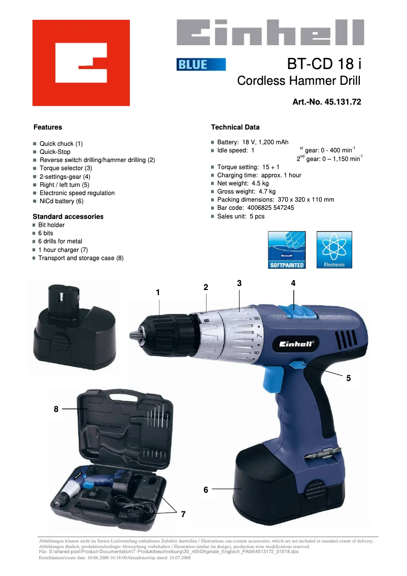 Page n°1 - Manuel utilisateur Einhell BT-CD 18 i