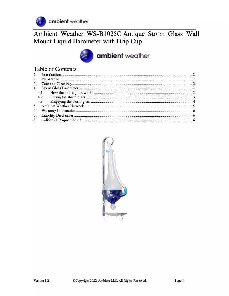 Page n°1 - Manuel utilisateur Ambient Weather WS-B1025C
