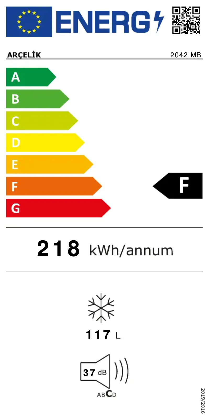 Page n°1 - Label énergétique Arçelik 2042 MB