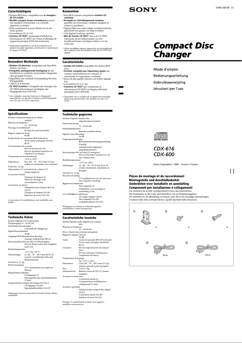 Page 1 de la notice Manuel utilisateur Sony CDX-616