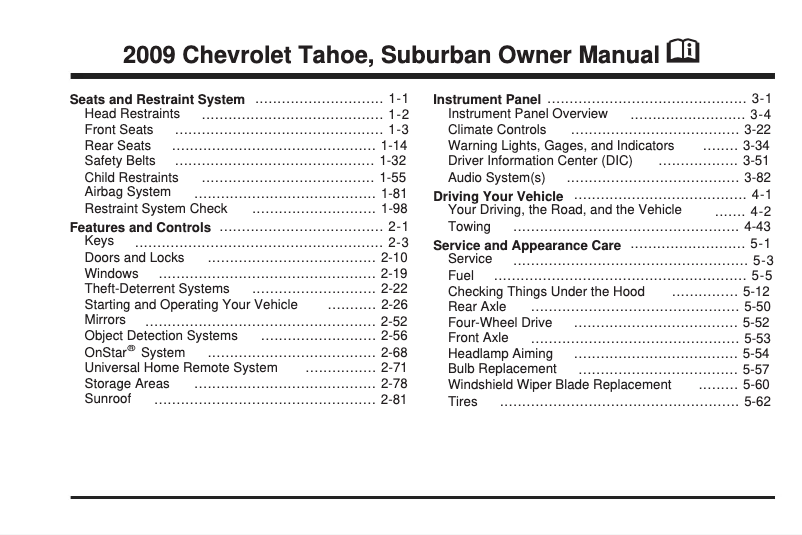 Page 1 de la notice Manuel utilisateur Chevrolet Suburban (2009)
