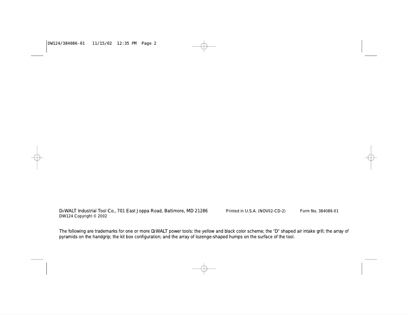 Page 1 de la notice Manuel utilisateur DeWalt DW124K