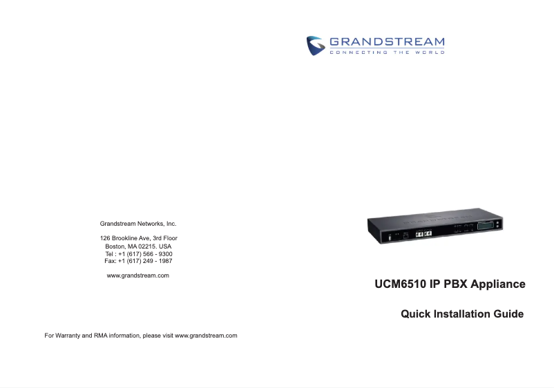 Page 1 de la notice Guide de démarrage rapide Grandstream UCM6510