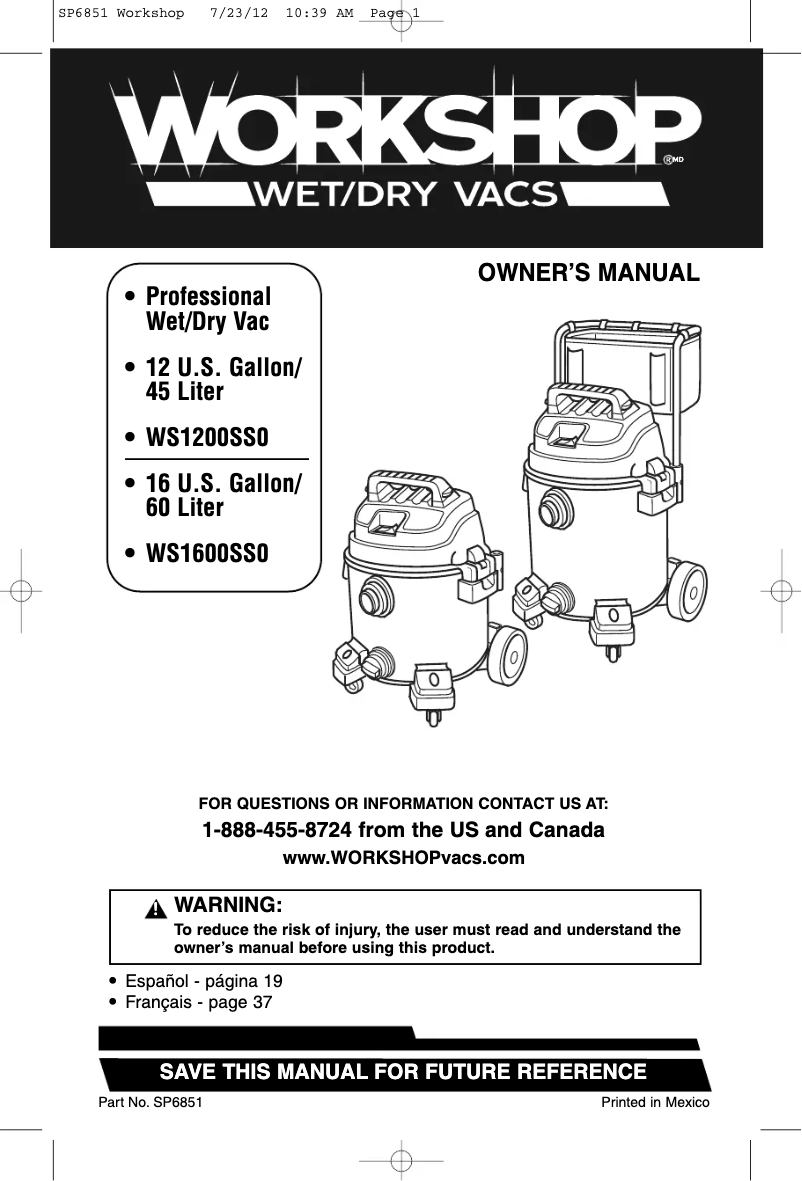 Page n°1 - Manuel utilisateur Workshop WS1600SS