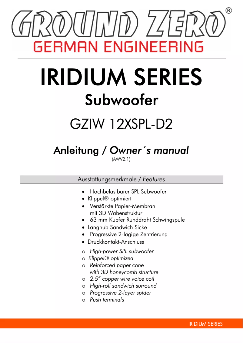 Página 1 del manual Manual de usuario Ground Zero GZIW 12XSPL-D2