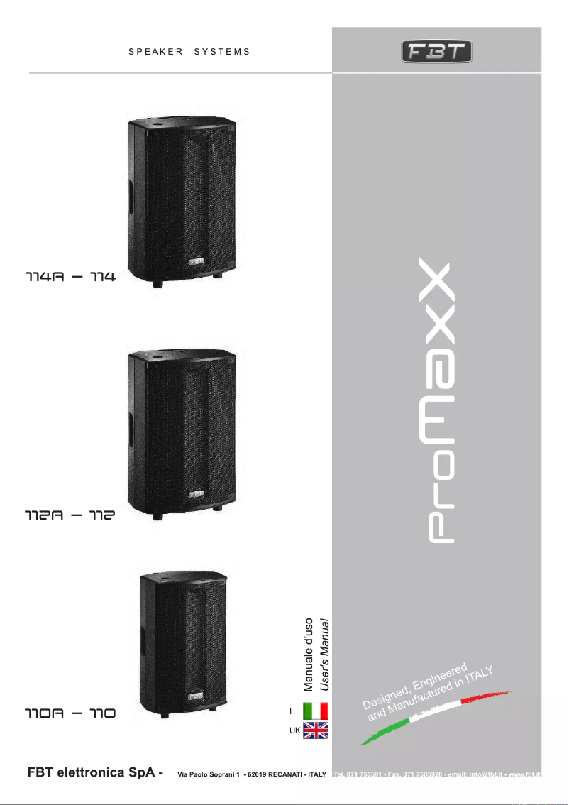 Page n°1 - Manuel utilisateur FBT PROMAXX 112
