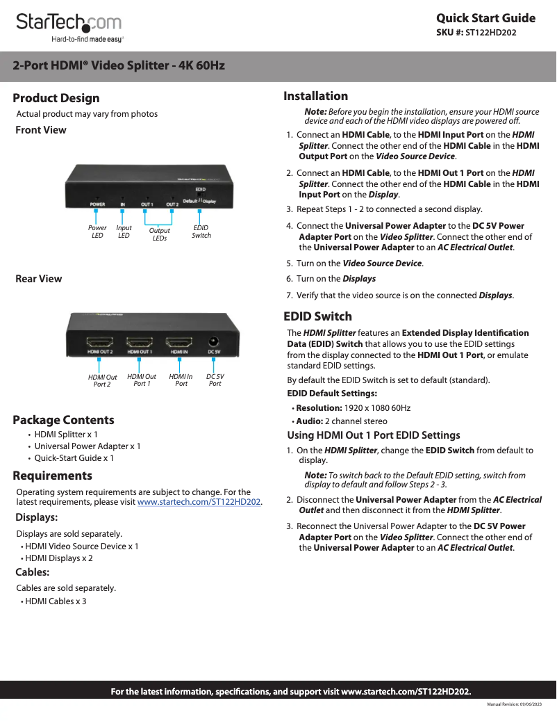 Page n°1 - Manuel utilisateur StarTech.com ST122HD202