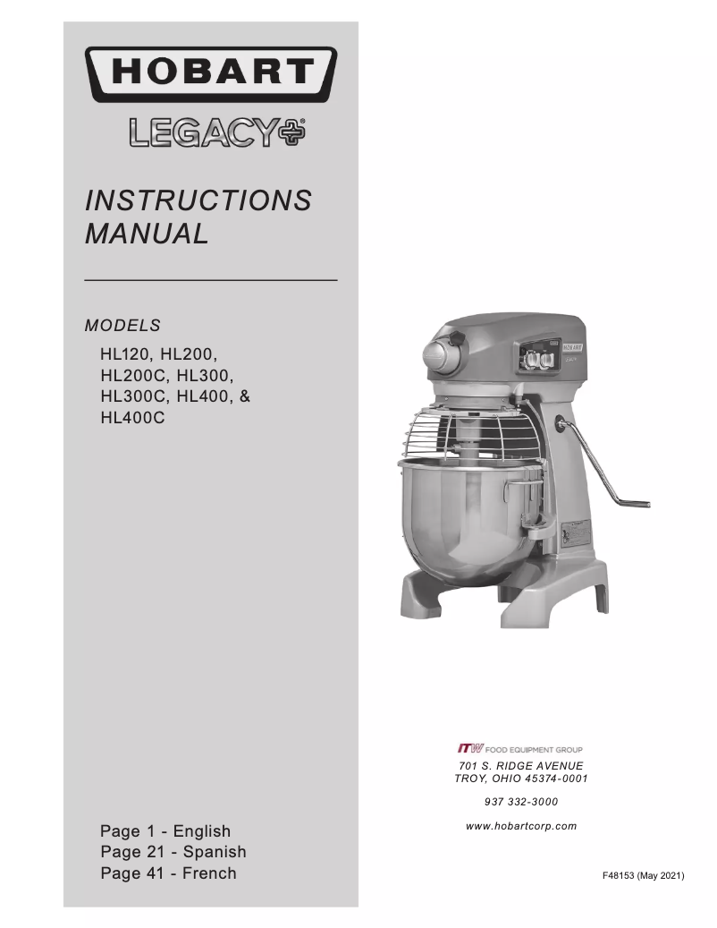Page n°1 - Manuel utilisateur Hobart Legacy+ HL400