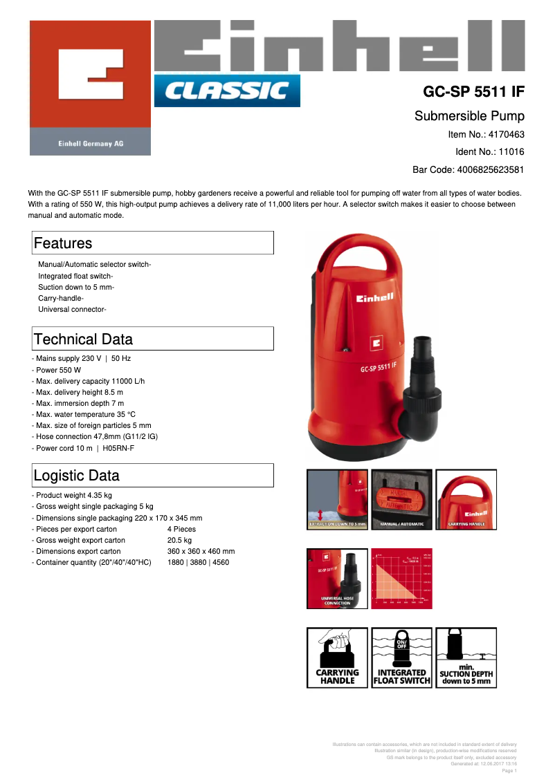 Page n°1 - Fiche technique Einhell GC-SP 5511 IF