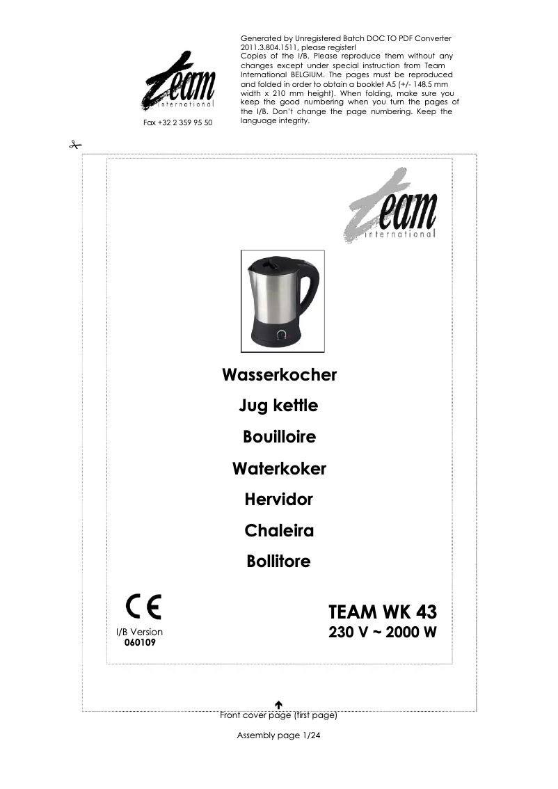 Image de la première page du manuel de l'appareil WK 43