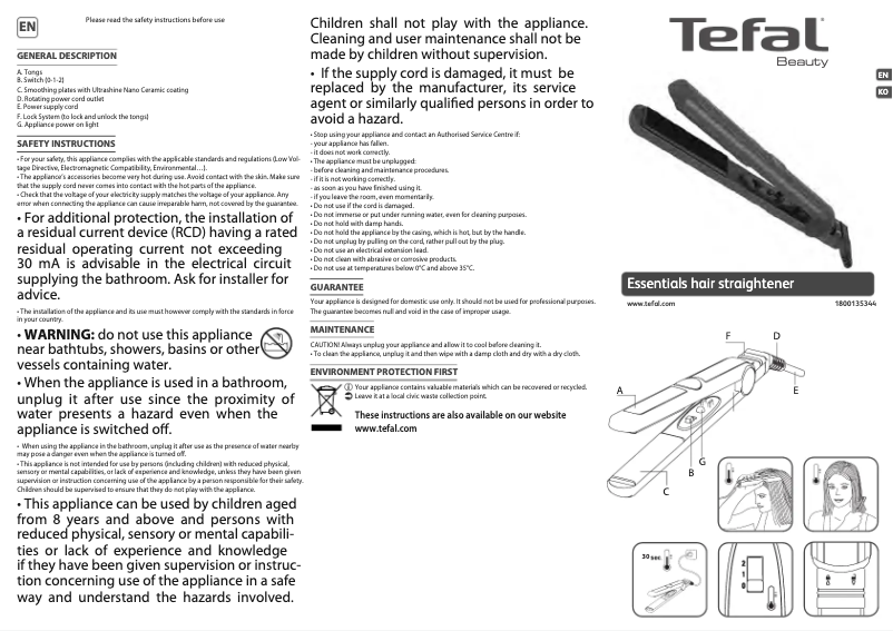 Page 1 de la notice Manuel utilisateur Tefal Essentials HS7171