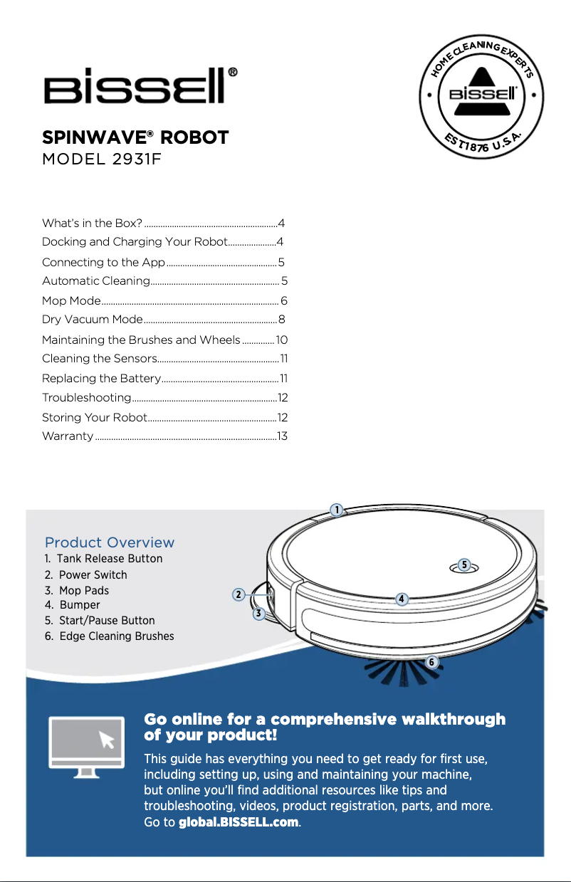 Page 1 de la notice Manuel utilisateur Bissell SpinWave 2931F