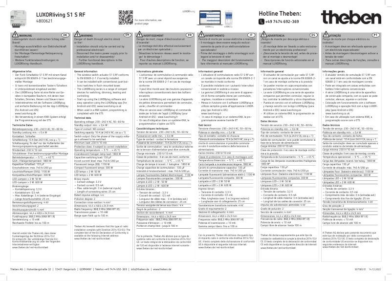 Image de la première page du manuel de l'appareil LUXORliving S1 S RF