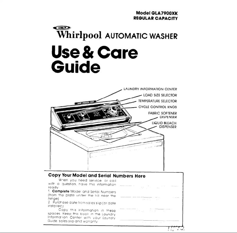 Page 1 de la notice Manuel utilisateur Whirlpool GLA7900XK