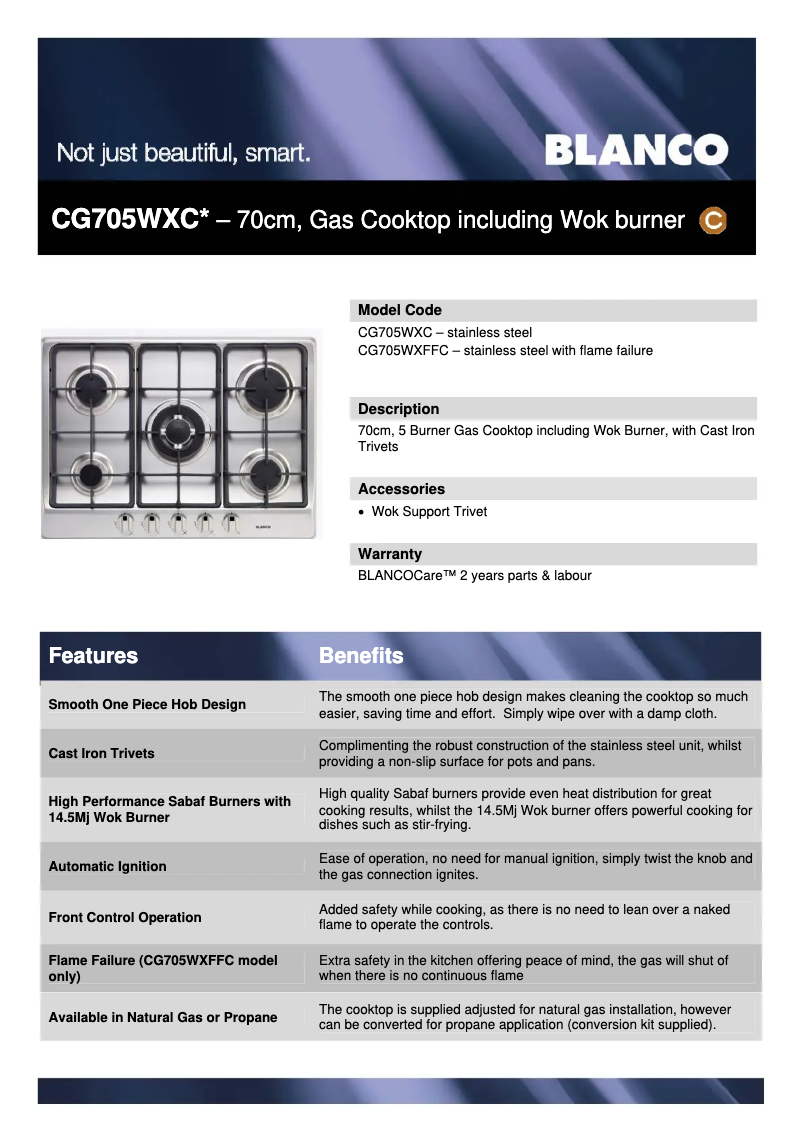 Page n°1 - Fiche technique BLANCO CG705WXFFC
