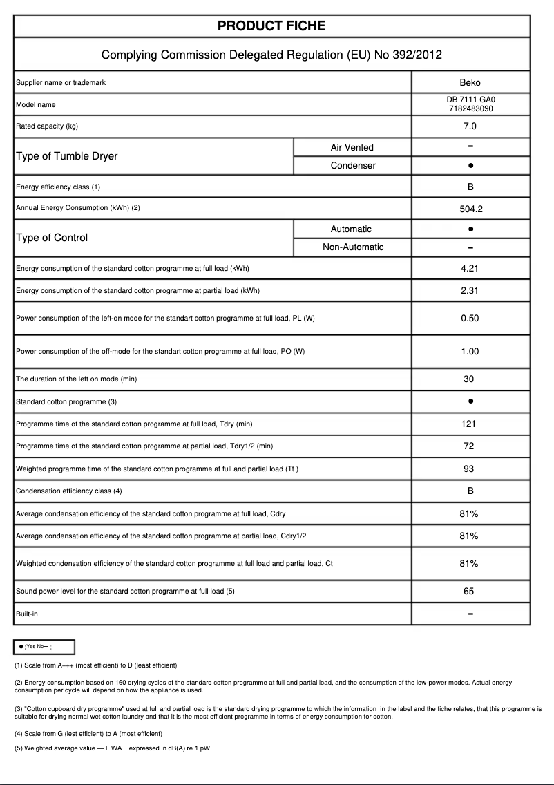 Image de la première page du manuel de l'appareil DB 7111 GA0