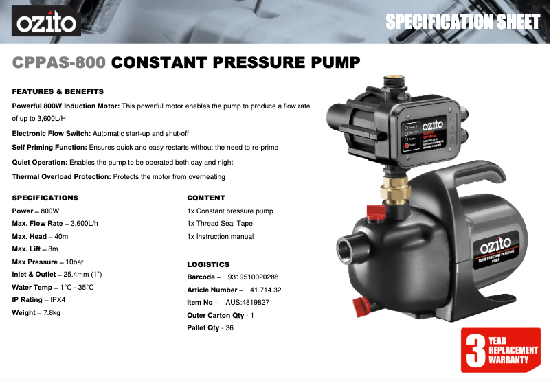 Image de la première page du manuel de l'appareil CPPAS-800