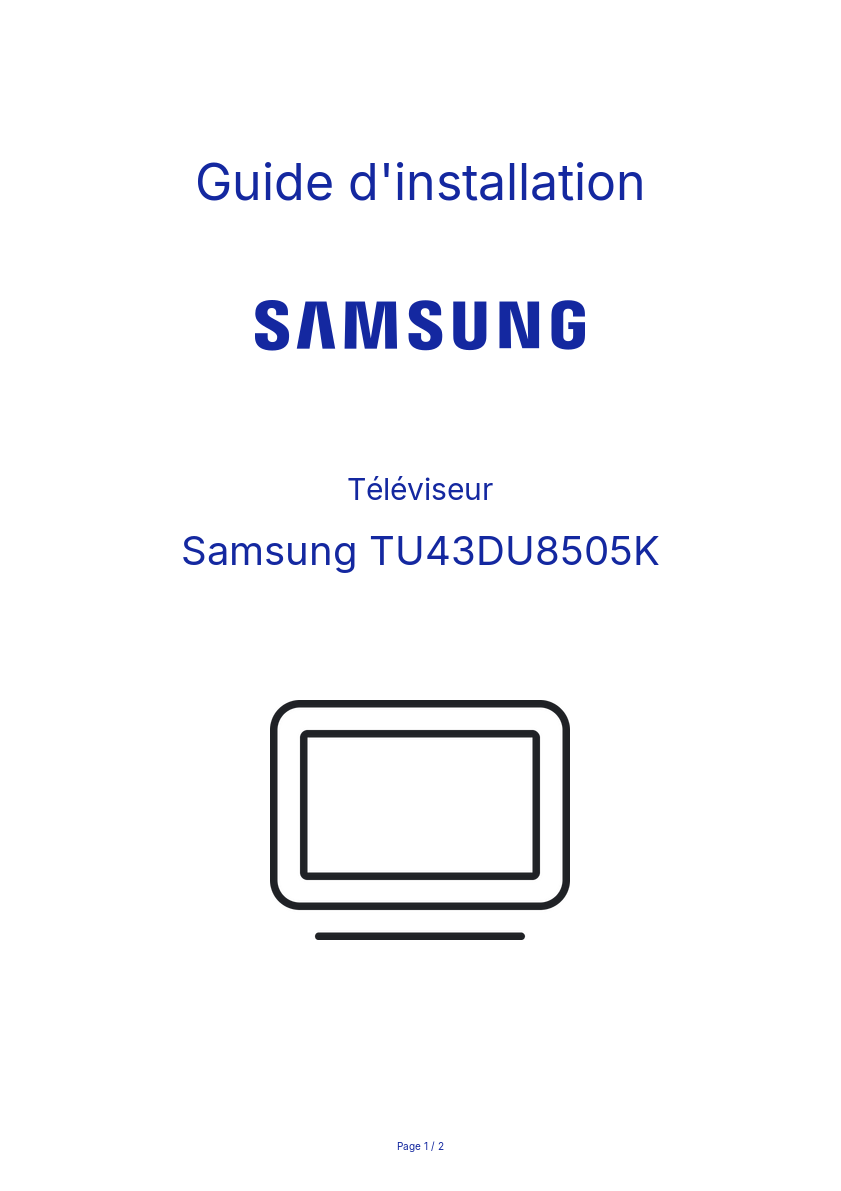 Page n°1 - Guide d'installation Samsung TU43DU8505K