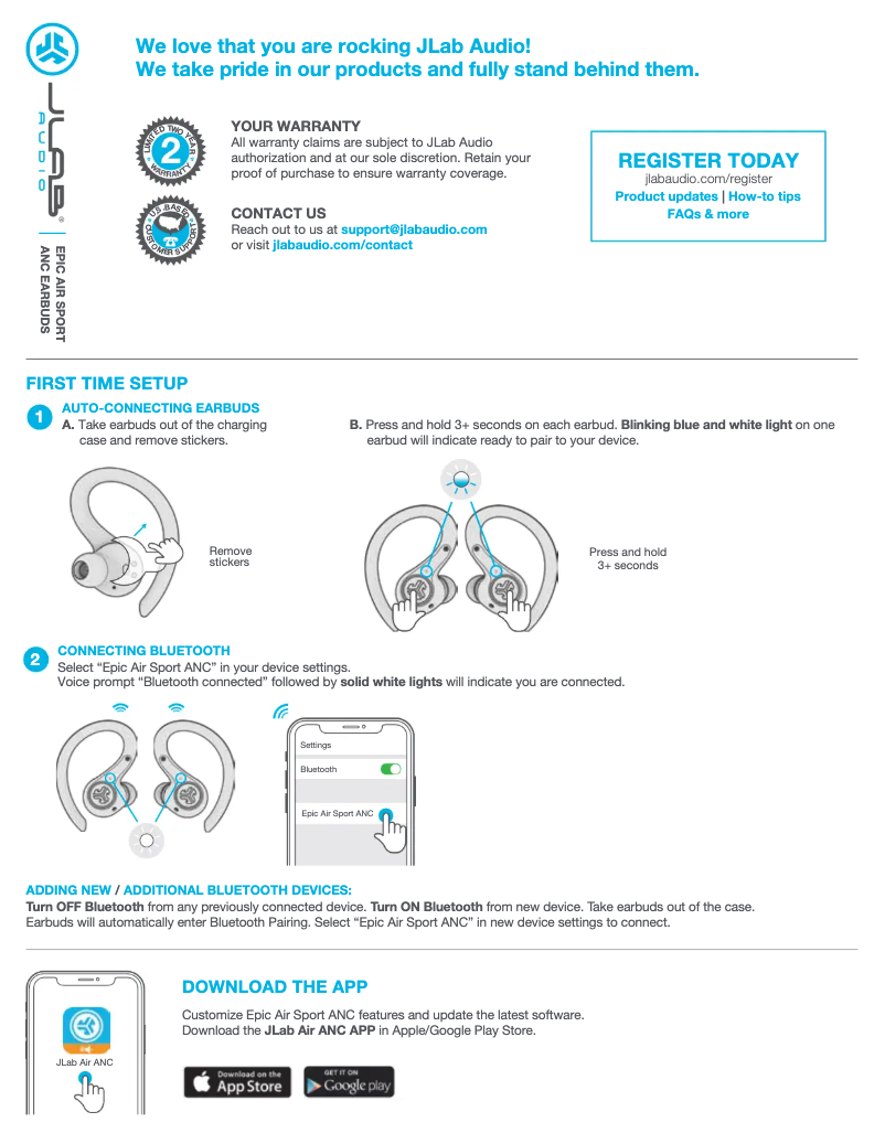 Page n°1 - Manuel utilisateur JLab Epic Air Sport