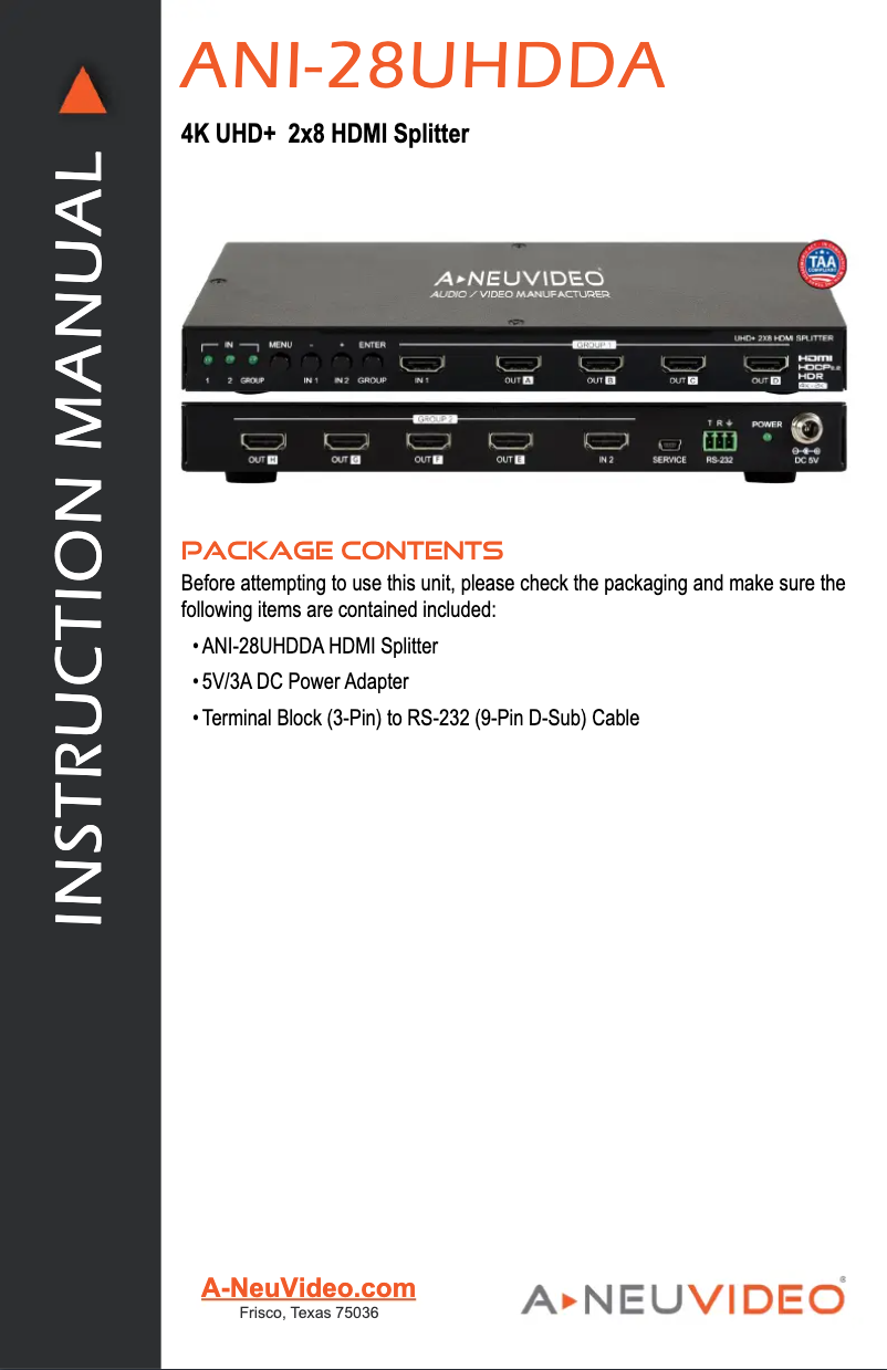 Page n°1 - Manuel utilisateur A-NeuVideo ANI-28UHDDA