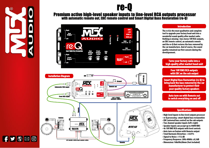 Page 1 de la notice Fiche technique MTX Audio re-Q