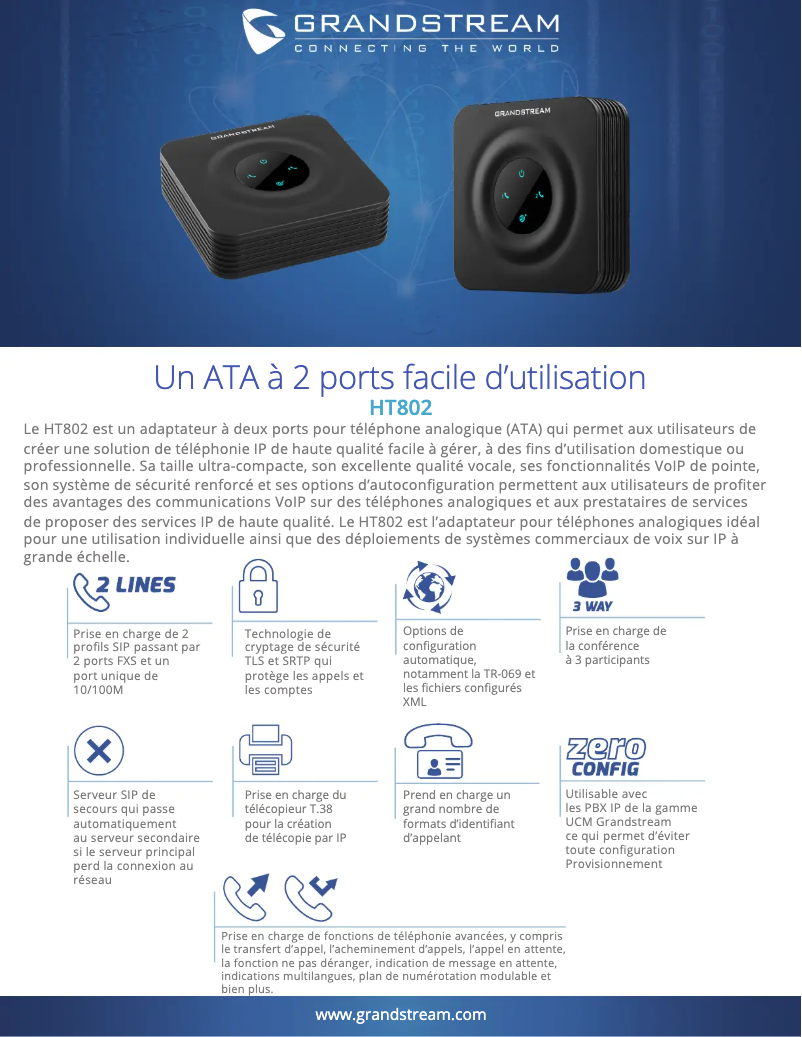 Page 1 de la notice Fiche technique Grandstream HT802