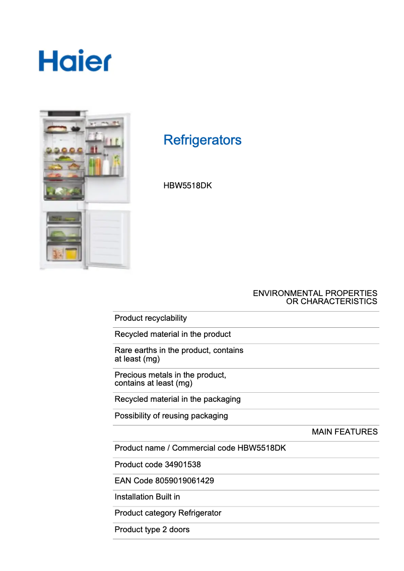 Image de la première page du manuel de l'appareil HBW5518