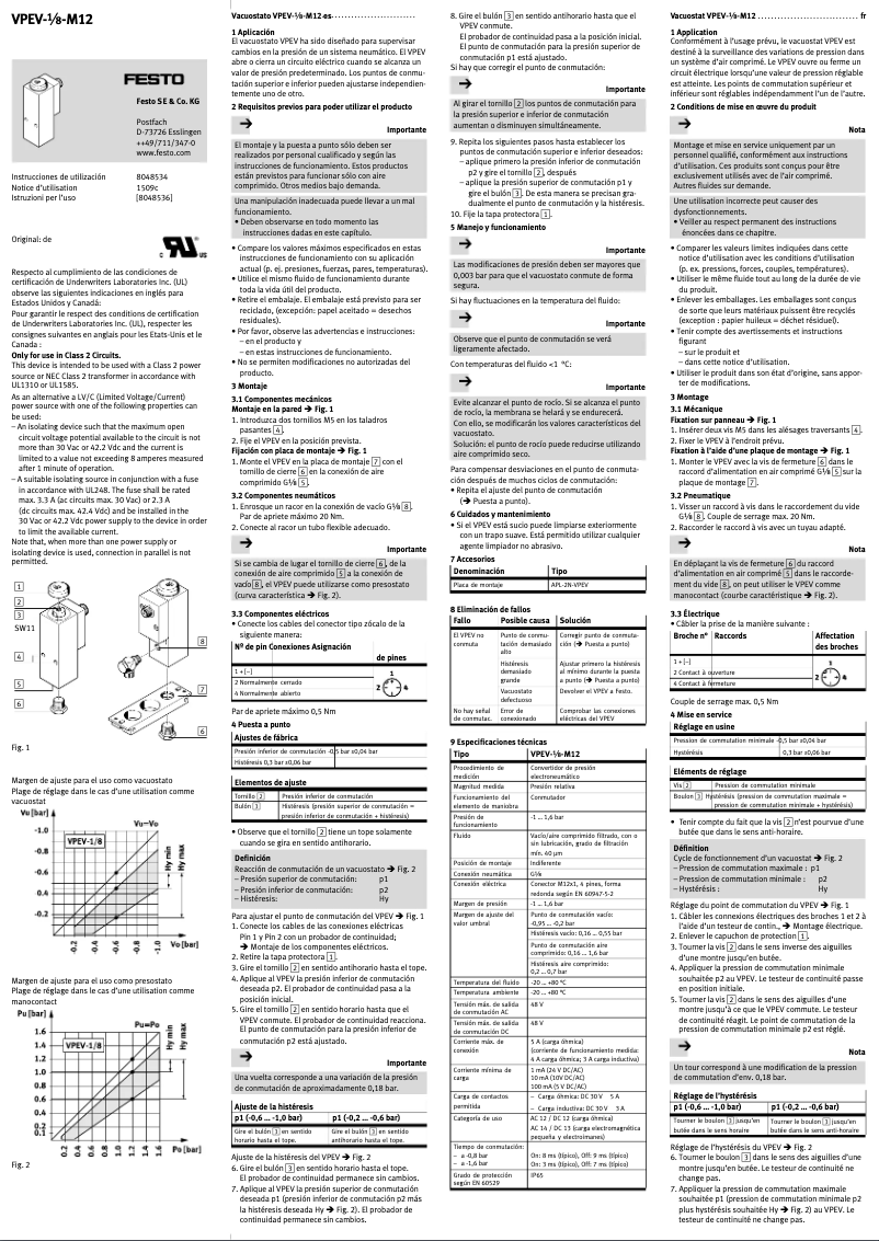 Page 1 de la notice Manuel utilisateur Festo VPEV-1/8-M12