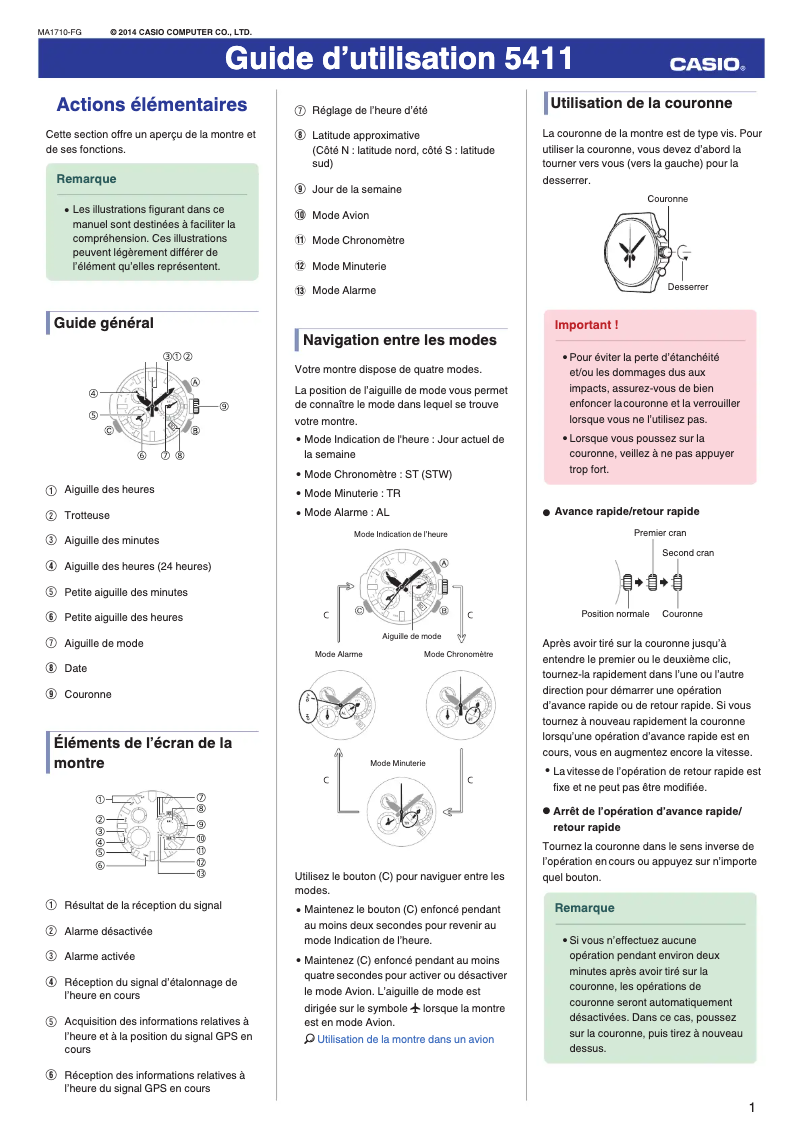 Page n°1 - Manuel utilisateur Casio 5411