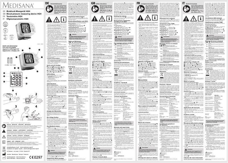 Page 1 de la notice Manuel utilisateur Medisana HGH