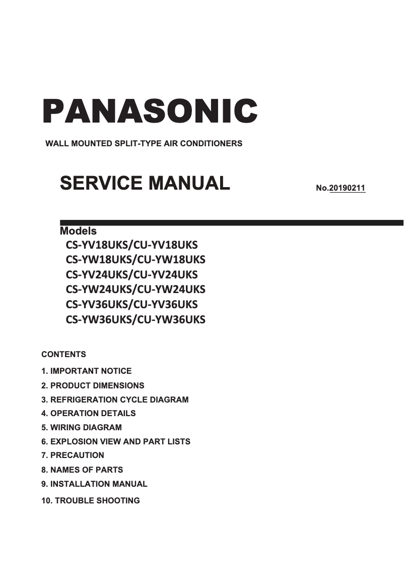 Page 1 de la notice Manuel utilisateur Panasonic CS-YW30WKS