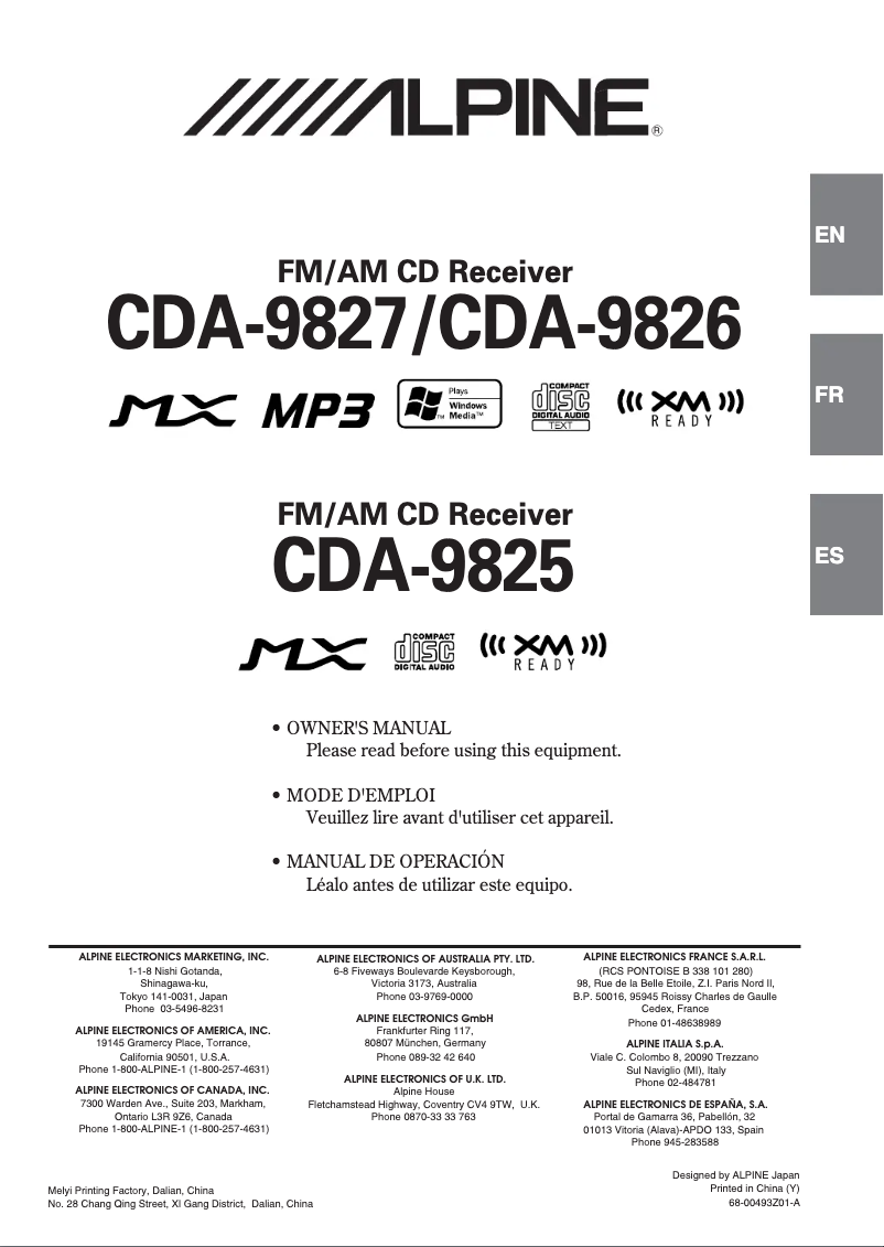 Page n°1 - Manuel utilisateur Alpine CDA-9827