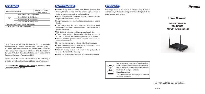 Page n°1 - Manuel utilisateur Iiyama TGLOPS09