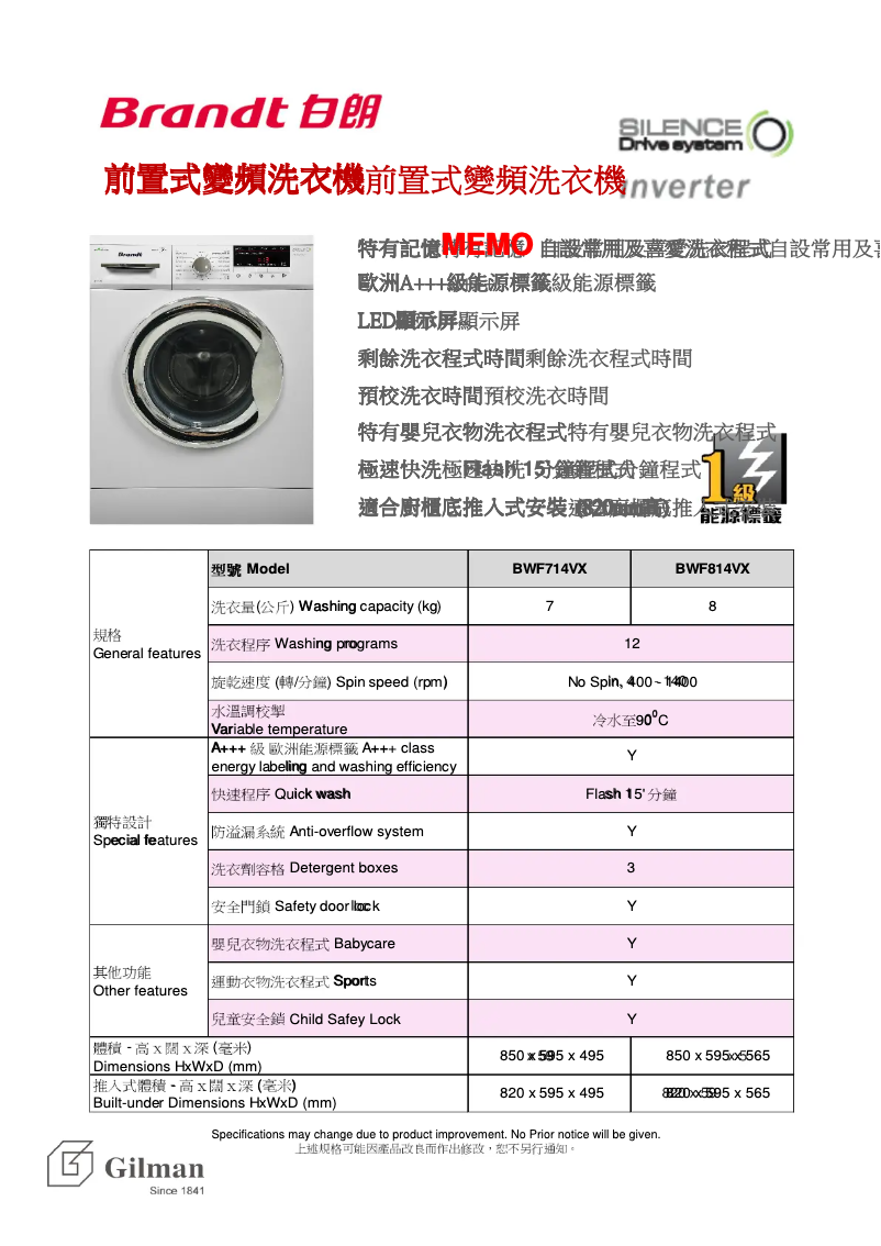 Page 1 de la notice Manuel utilisateur Brandt BWF714VX