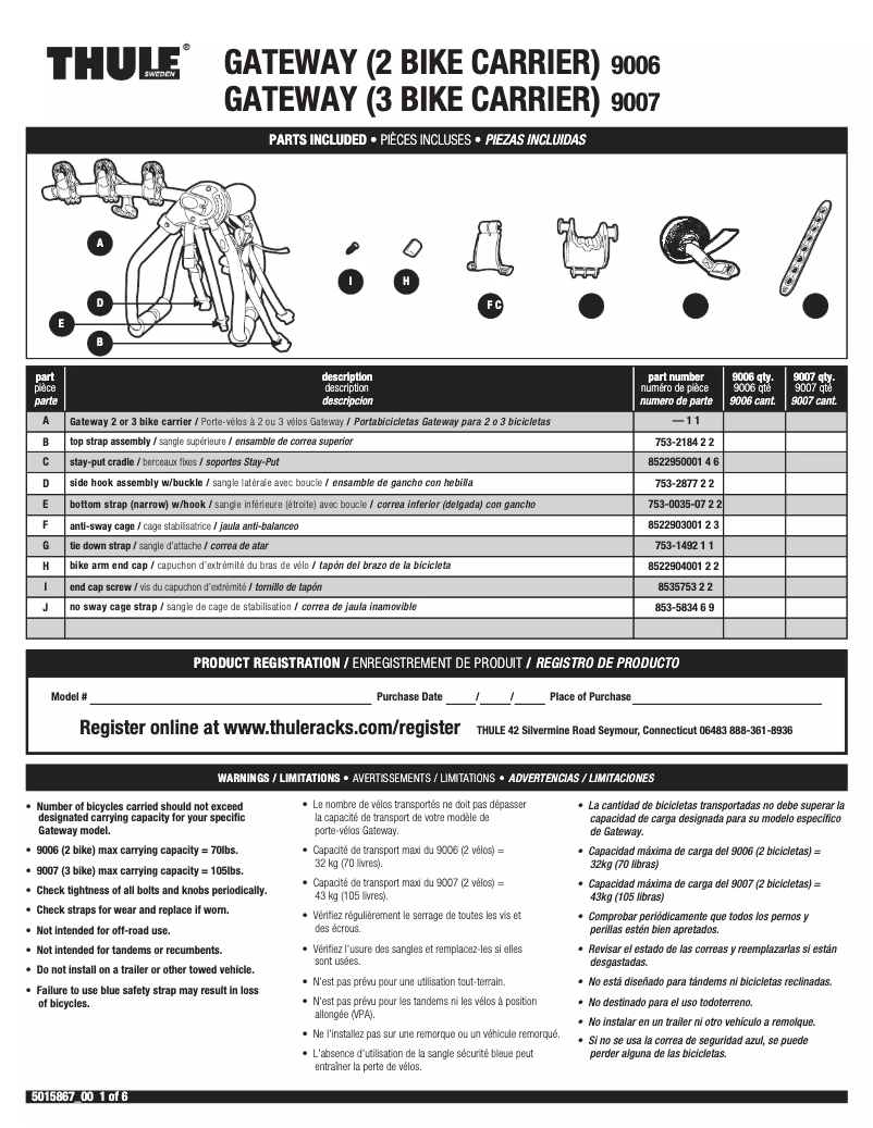 Page 1 de la notice Manuel utilisateur Thule Gateway 9006