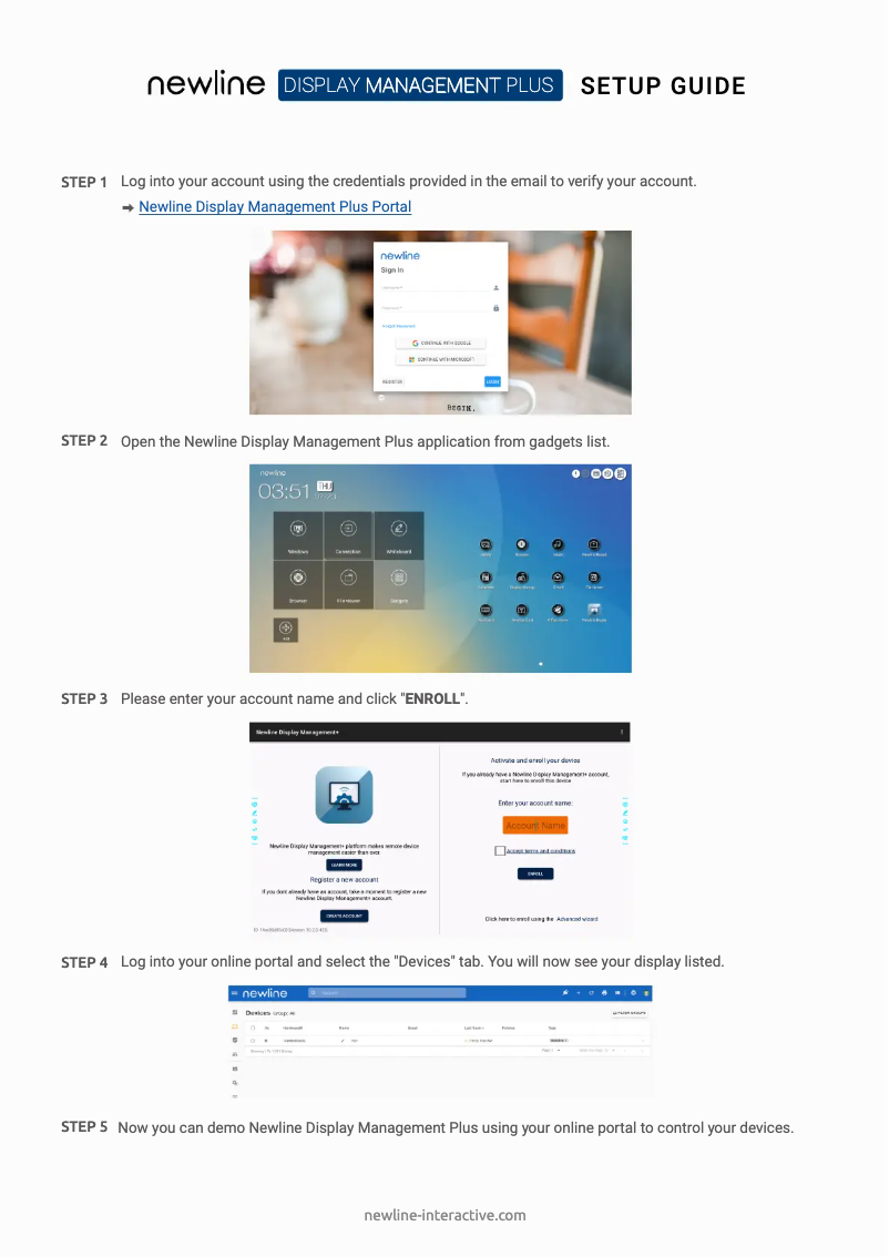 Page n°1 - Manuel utilisateur Newline Display Management Plus