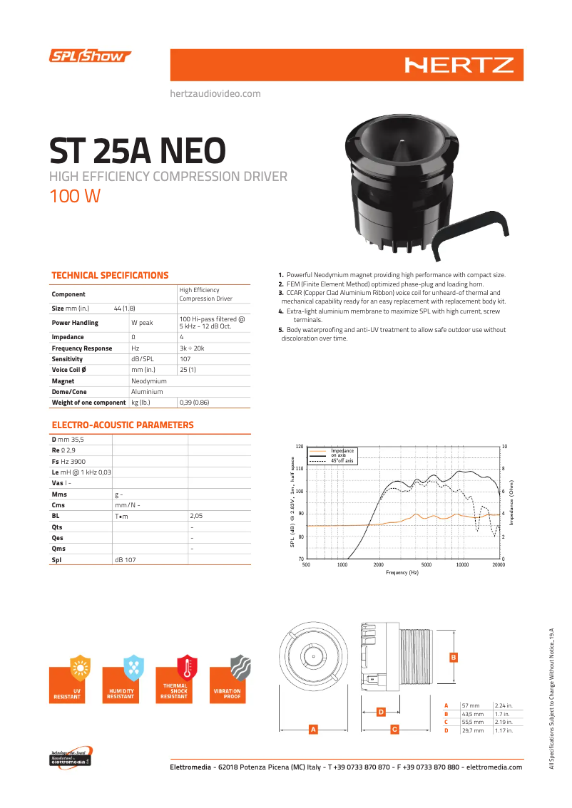 Page 1 de la notice Fiche technique Hertz ST 25A NEO