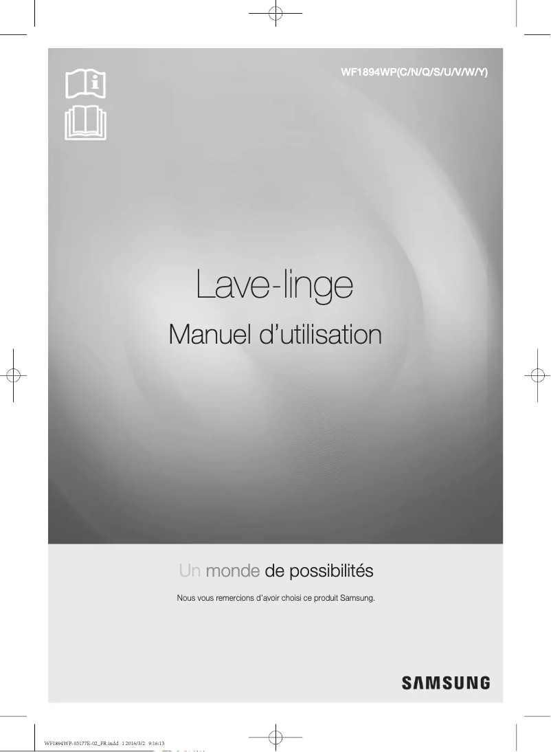 Page 1 de la notice Manuel utilisateur Samsung WF1894WPU
